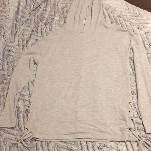 Grey hooded long sleeve tee shirt
